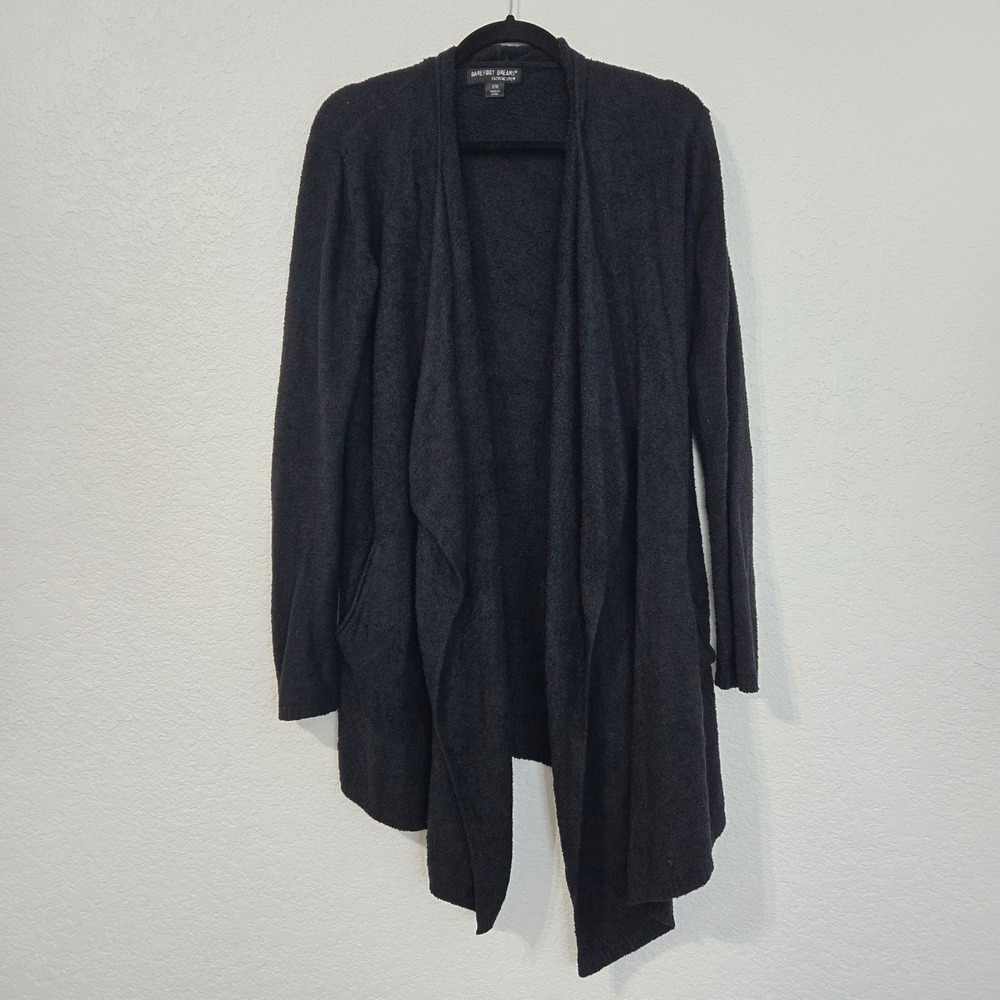 Barefoot Dreams CozyChic Lite Island Wrap Black Cardigan Sweater S/M‎ Soft Knit
